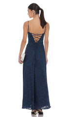 Burnout Lace-Up Maxi Dress in Navy