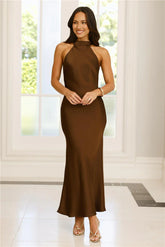 Icon Status Satin Maxi Dress Chocolate