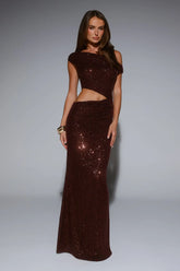 Starlit Sparkle Off Shoulder Sequin Maxi Dress Plum