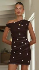 Zariah Mini Dress - Brown / White Polka Dot