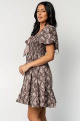 Anastasia Bow Short Dress | Dusty Clove Print