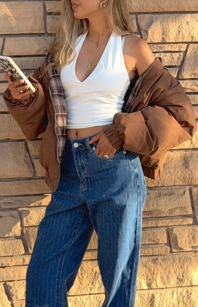 All I Wanted Brown Plaid Puffer Jacket