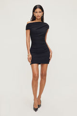 Ruched Off Shoulder Crepe Mini Dress