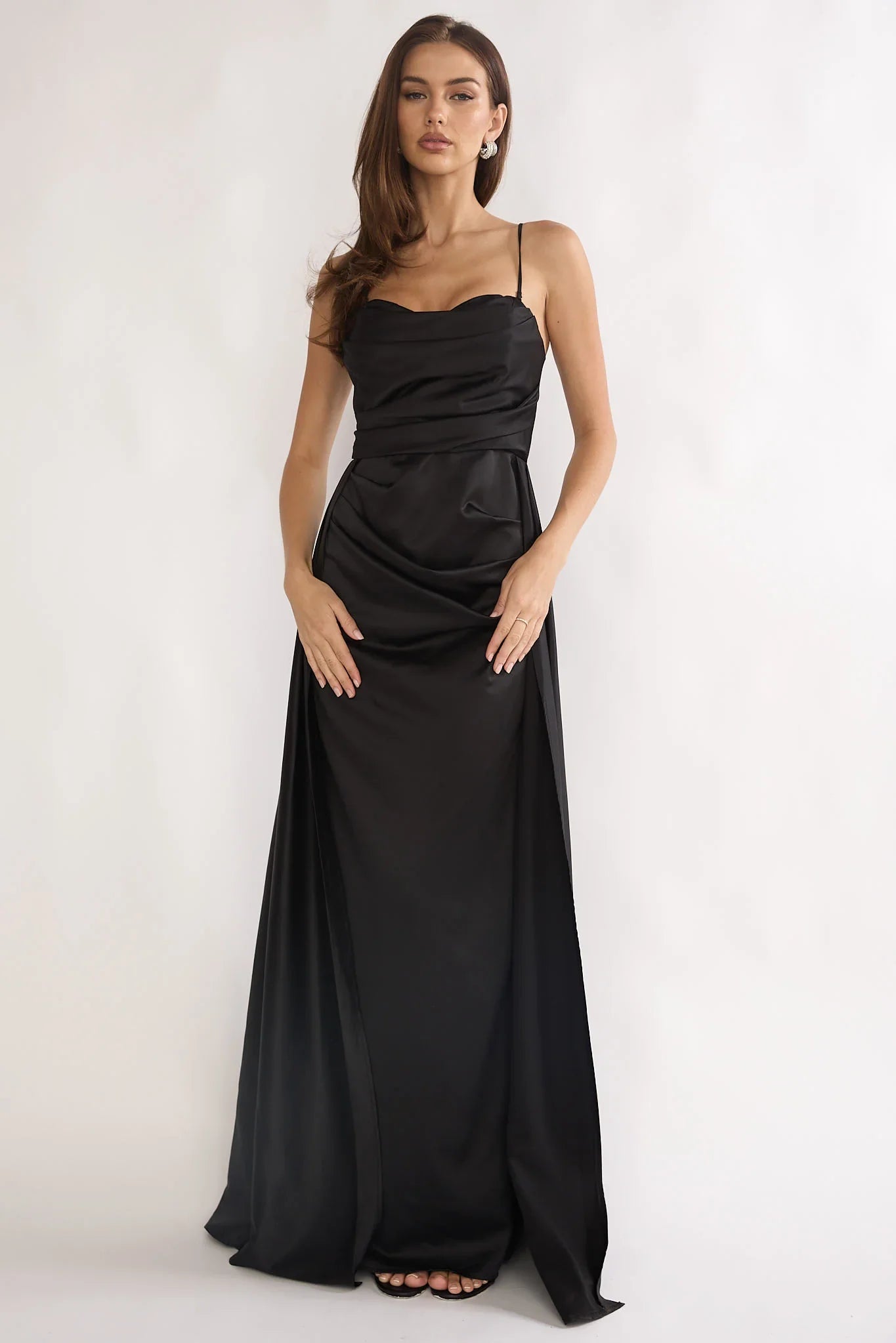 Asterelle Pleated Gathering Maxi Dress Black