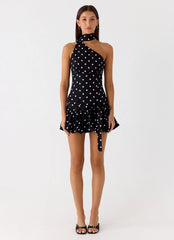 Belina Scarf Mini Dress - Black Polkadot