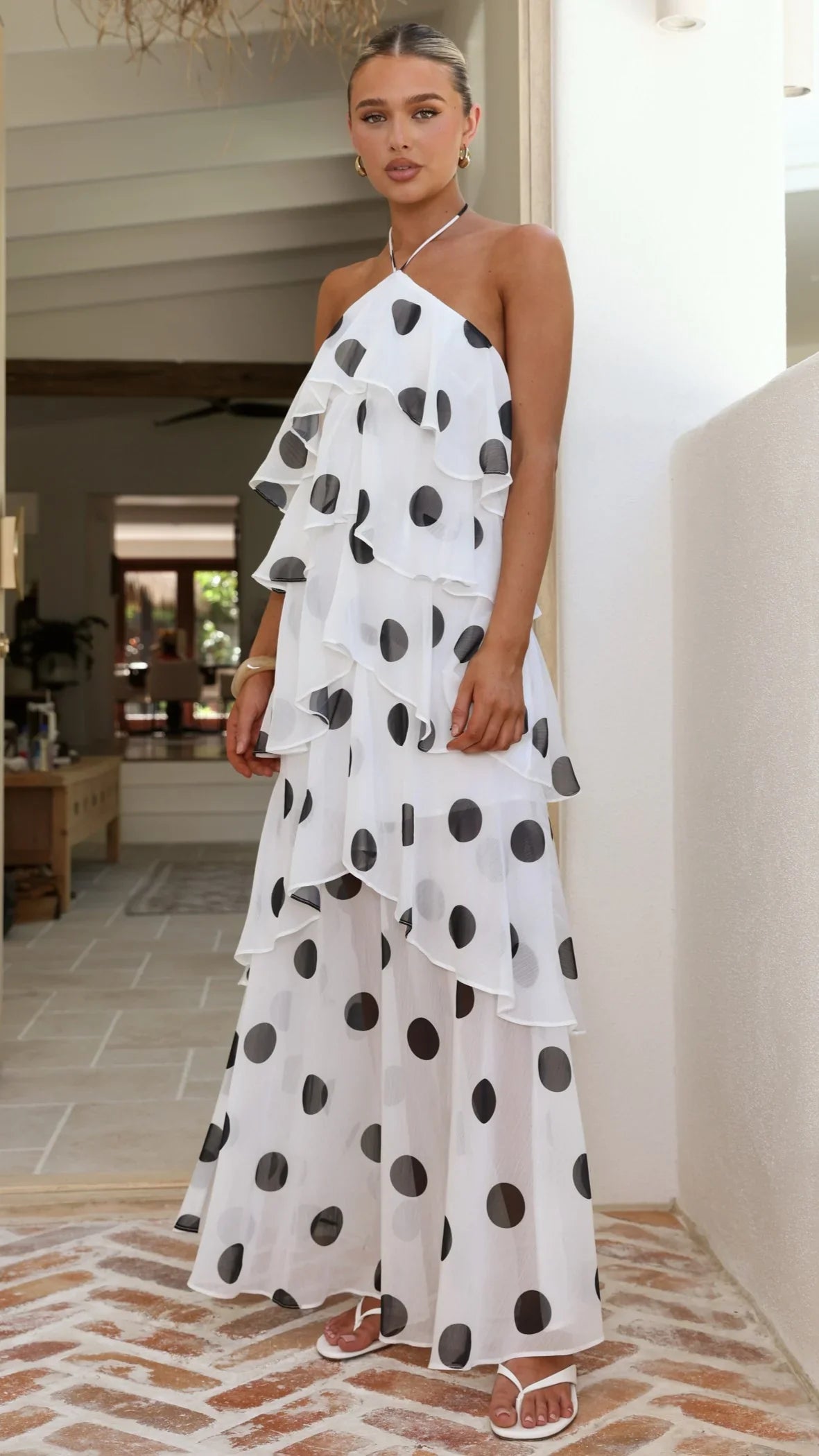 Loana Maxi Dress - White/Black Spot