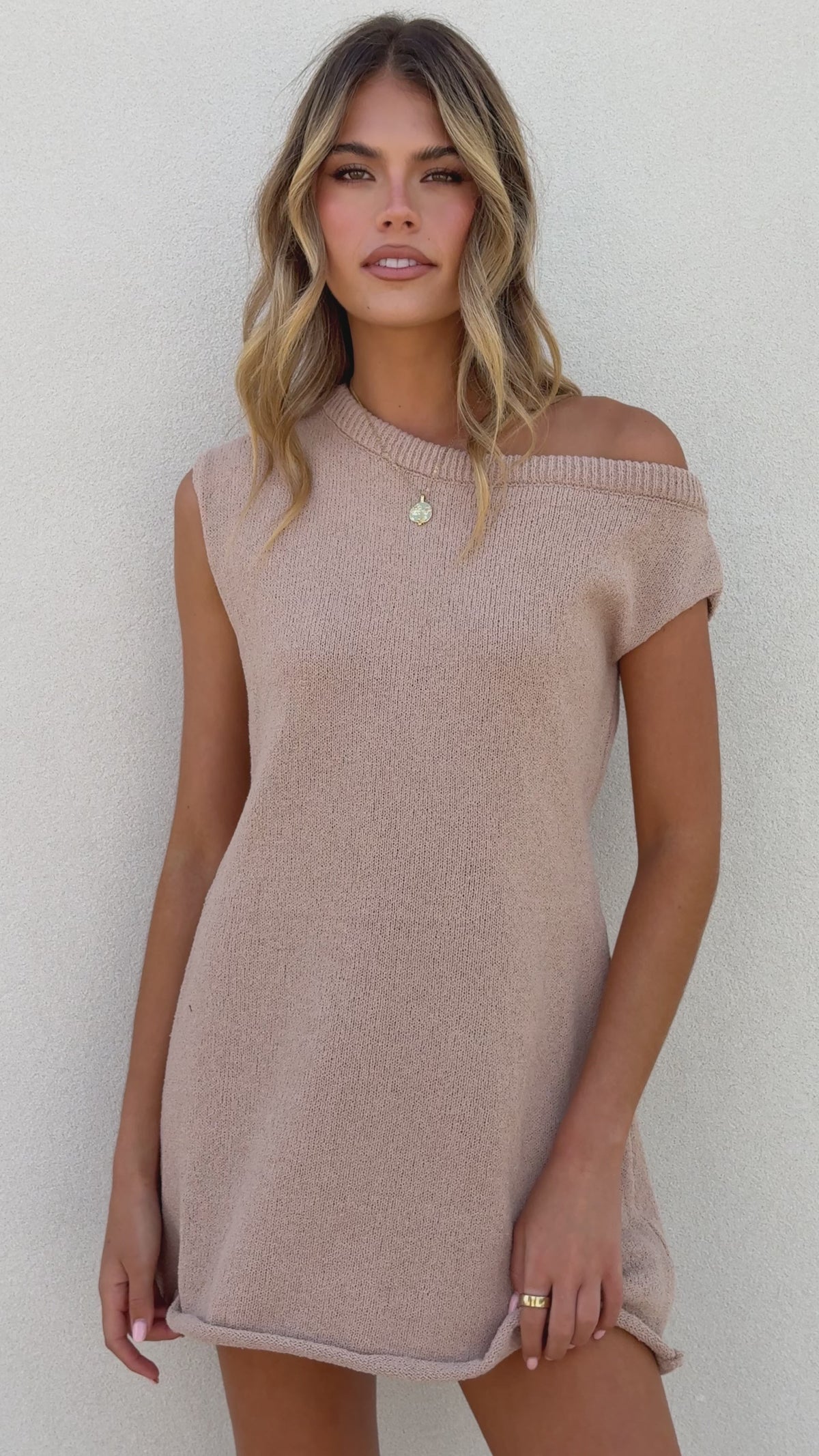 Robin Off Shoulder Mini Dress - Taupe