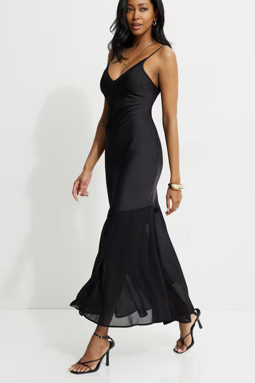 Asymmetric Satin Maxi Dress