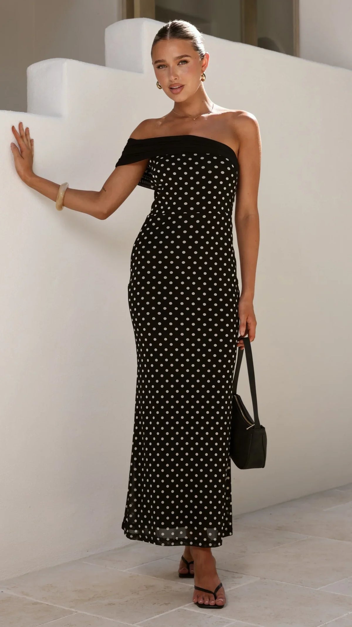 Ria Maxi Dress - Black/White Polka