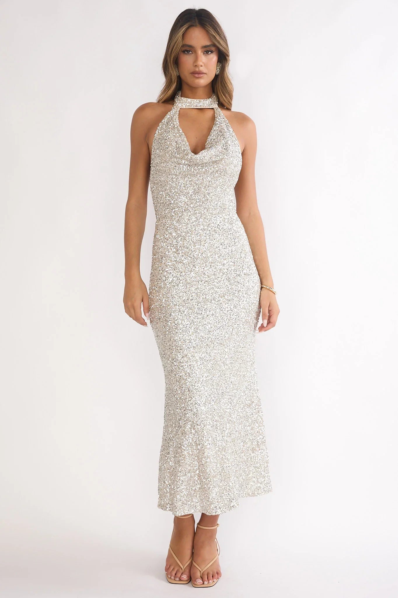 Sky Of Diamonds Backless Midi Dress Sequin Silver