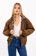 All I Wanted Brown Plaid Puffer Jacket