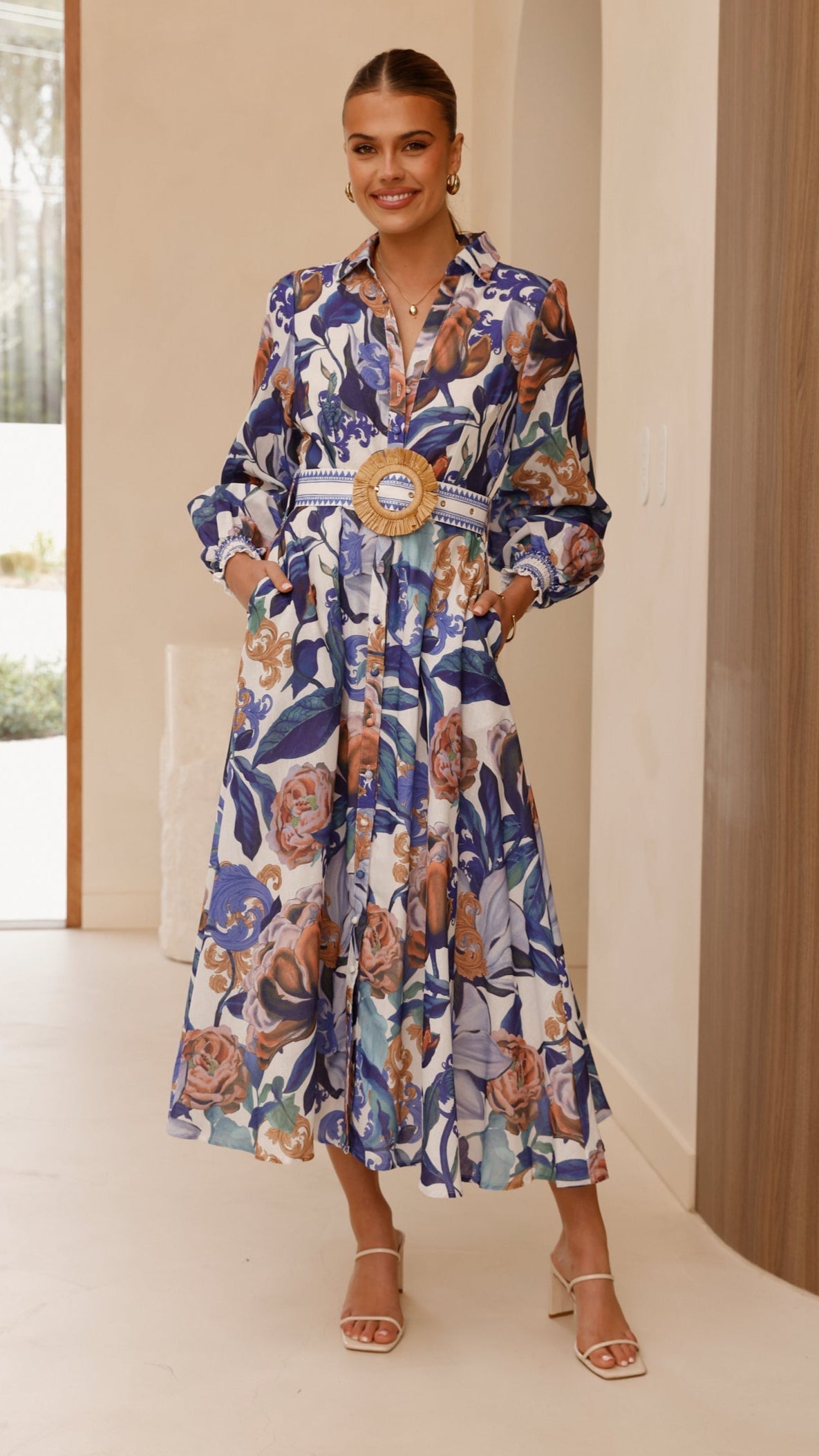 Aida Long Sleeve Maxi Dress - Azure Blue