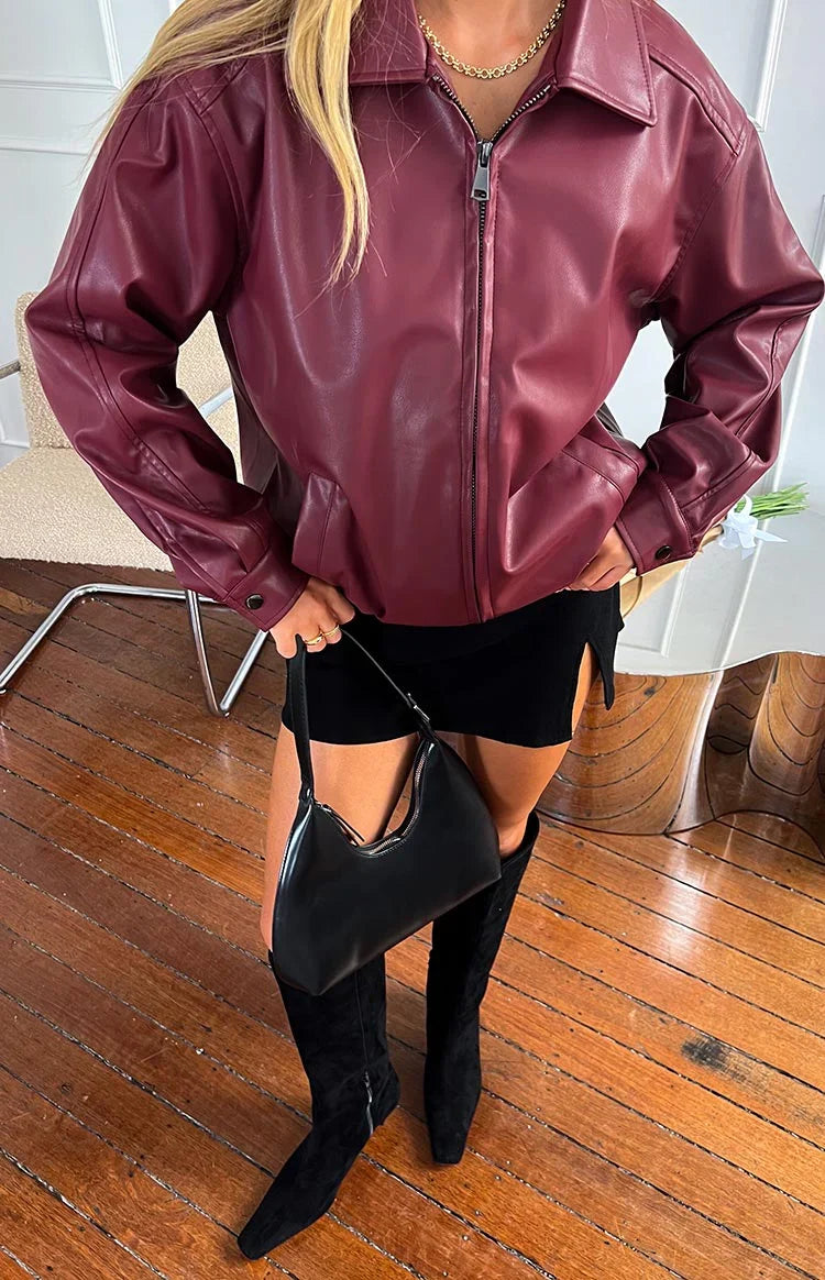Abbi PU Red Bomber Jacket