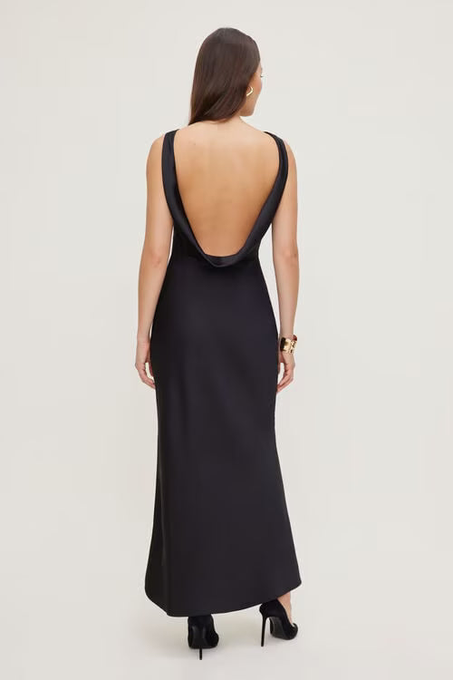 Nora Satin Maxi Slip Dress-Black