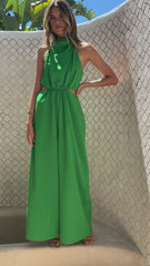 Lara Halter Neck Wide Leg Jumpsuit - Green